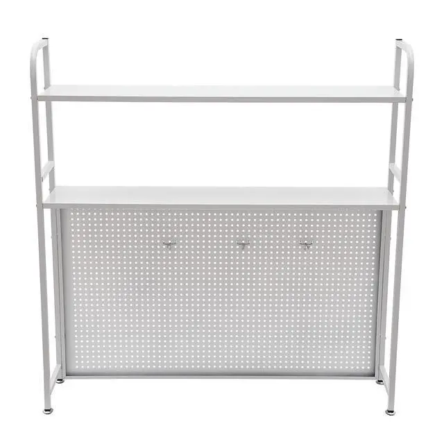 Alt view image 6 of 6 - 2 Tiers Freestanding Desk Bookshelf, 38 Inch Desktop Bookcase Display Shelf Rack Modern Desk Shelf Organizer Desk Storage Organizer White for Living Room Bedroom Study Office School