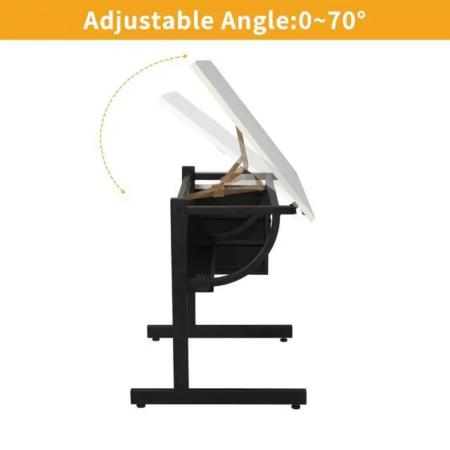 Alt view image 3 of 6 - Drafting Table Desk w/Stool, Painting Drawing Table Art Craft Desk Crafting Table with MDF Top, 3 Storage Drawers and Powder-Coated Steel Frame (White)