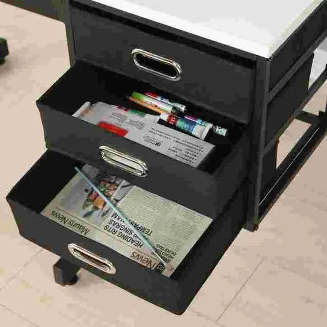 Alt view image 6 of 6 - Drafting Table Desk w/Stool, Painting Drawing Table Art Craft Desk Crafting Table with MDF Top, 3 Storage Drawers and Powder-Coated Steel Frame (White)