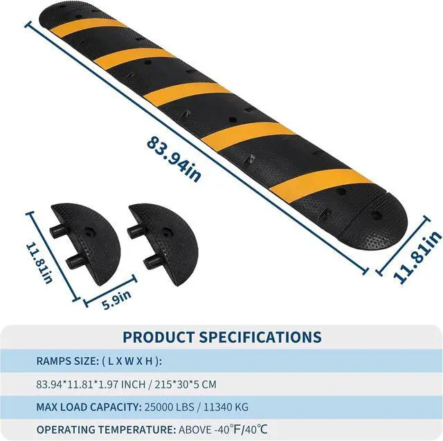 Alt view image 4 of 4 - 7 FT Rubber Speed Bump with 4 End Caps, 84" Speed Bumps for Driveway 2 Pack, 25,000 Lbs Capacity Heavy Duty Speed Hump for Low Cars, RVs, Parking Lots, Residential Streets, Asphalt, Concrete, Gravel