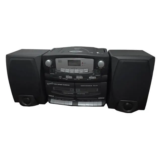 Alt view image 2 of 4 - Black Edition Vintage Bluetooth Stereo System Home Music Audio System, CD/MP3 Player, AM/FM Radio, Dual Cassette Player/Rec USB inputs, Detachable Speakers, AC/DC