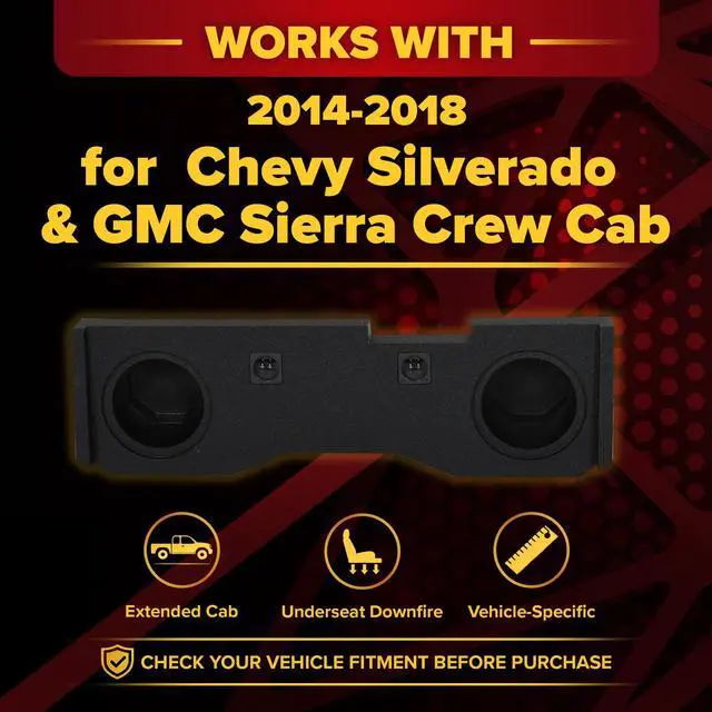 Alt view image 2 of 4 - Dual 10in Underseat Downfire Subwoofer Enclosure, QBomb Sub Box Compatible with Chevy Silverado Crew Cab and GMC Sierra Crew Cab 2014-2018