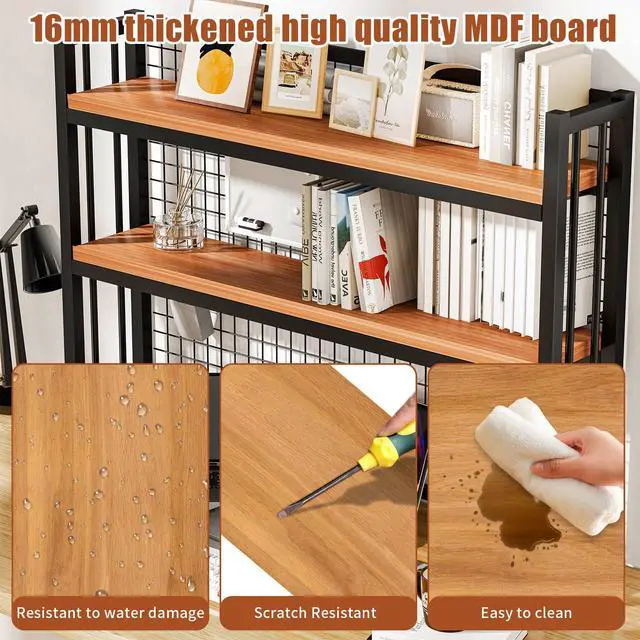Alt view image 5 of 6 - 2-Tier Desktop Hutch Bookshelf Metal Desk Shelf,Storage DisplayShelf for Computer Desk, Multifunctional Freestanding Storage Rack for Office, Home Decor, Kitchen (45.2 * 35 * 9.44 in)