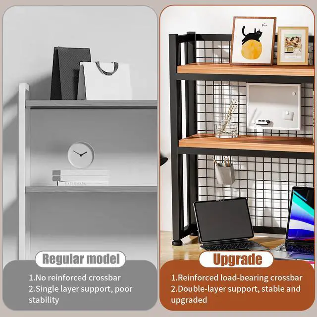 Alt view image 6 of 6 - 2-Tier Desktop Hutch Bookshelf Metal Desk Shelf,Storage DisplayShelf for Computer Desk, Multifunctional Freestanding Storage Rack for Office, Home Decor, Kitchen (45.2 * 35 * 9.44 in)