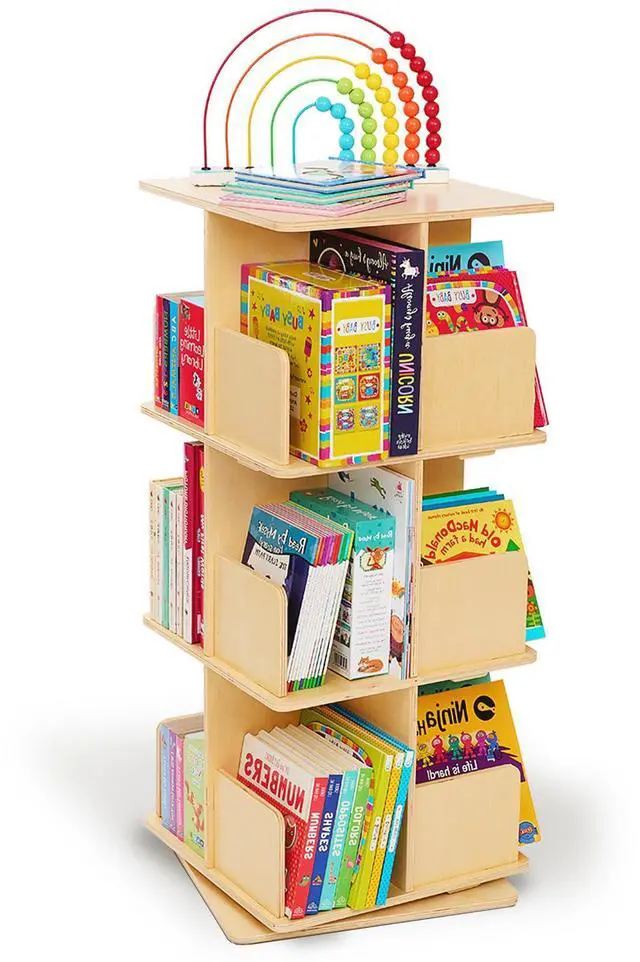 Main image of ® 100% Birch Rotating Bookshelf for Kids, 360° Spinning Montessori Bookcase, Space-Saving Wooden Storage for Nursery, Playroom & Classroom