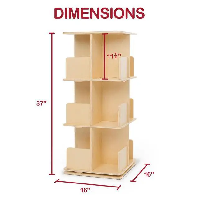 Alt view image 2 of 6 - ® 100% Birch Rotating Bookshelf for Kids, 360° Spinning Montessori Bookcase, Space-Saving Wooden Storage for Nursery, Playroom & Classroom