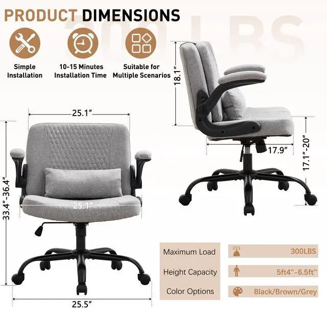 Alt view image 3 of 6 - Criss Cross Chair with Flip-Up Arms and Wheels, Moveable Back Cushion Wide Seat Office Desk Chair, Height Adjustable Swivel Cross Legged Chair for Home Office, Study, Vanity (Grey)