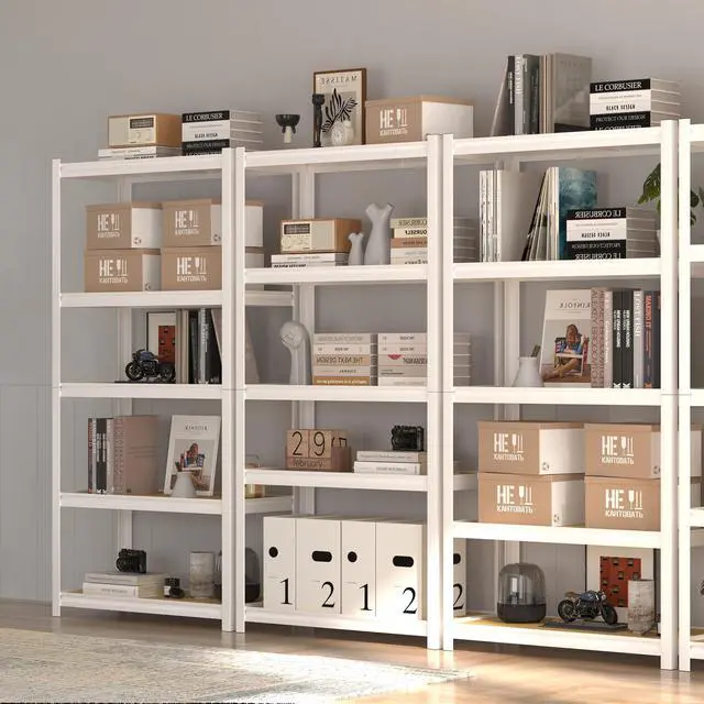 Alt view image 2 of 6 - 35.4" W x 15.7" D x 72" H 5-Tier Adjustable Book Shelf - 2 Packs Modern Standing Open Bookshelf, Tall Display Bookcase Storage Shelves for Living Room, Bedroom, Sturdy, Office, White