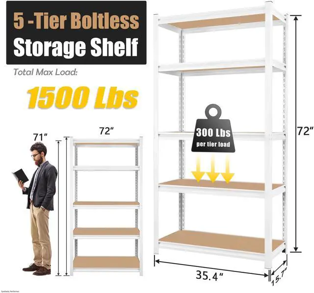 Alt view image 3 of 6 - 35.4" W x 15.7" D x 72" H 5-Tier Adjustable Book Shelf - 2 Packs Modern Standing Open Bookshelf, Tall Display Bookcase Storage Shelves for Living Room, Bedroom, Sturdy, Office, White