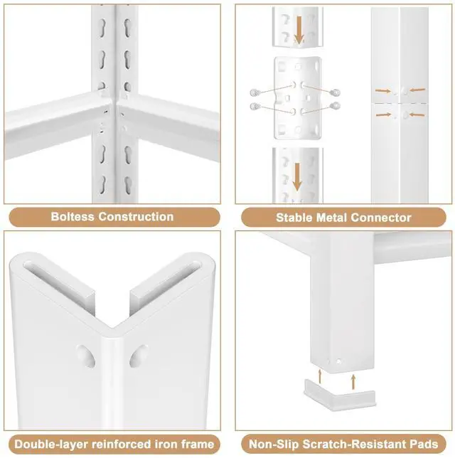 Alt view image 4 of 6 - 35.4" W x 15.7" D x 72" H 5-Tier Adjustable Book Shelf - 2 Packs Modern Standing Open Bookshelf, Tall Display Bookcase Storage Shelves for Living Room, Bedroom, Sturdy, Office, White