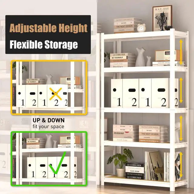 Alt view image 5 of 6 - 35.4" W x 15.7" D x 72" H 5-Tier Adjustable Book Shelf - 2 Packs Modern Standing Open Bookshelf, Tall Display Bookcase Storage Shelves for Living Room, Bedroom, Sturdy, Office, White