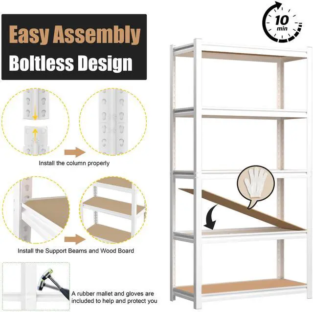 Alt view image 6 of 6 - 35.4" W x 15.7" D x 72" H 5-Tier Adjustable Book Shelf - 2 Packs Modern Standing Open Bookshelf, Tall Display Bookcase Storage Shelves for Living Room, Bedroom, Sturdy, Office, White