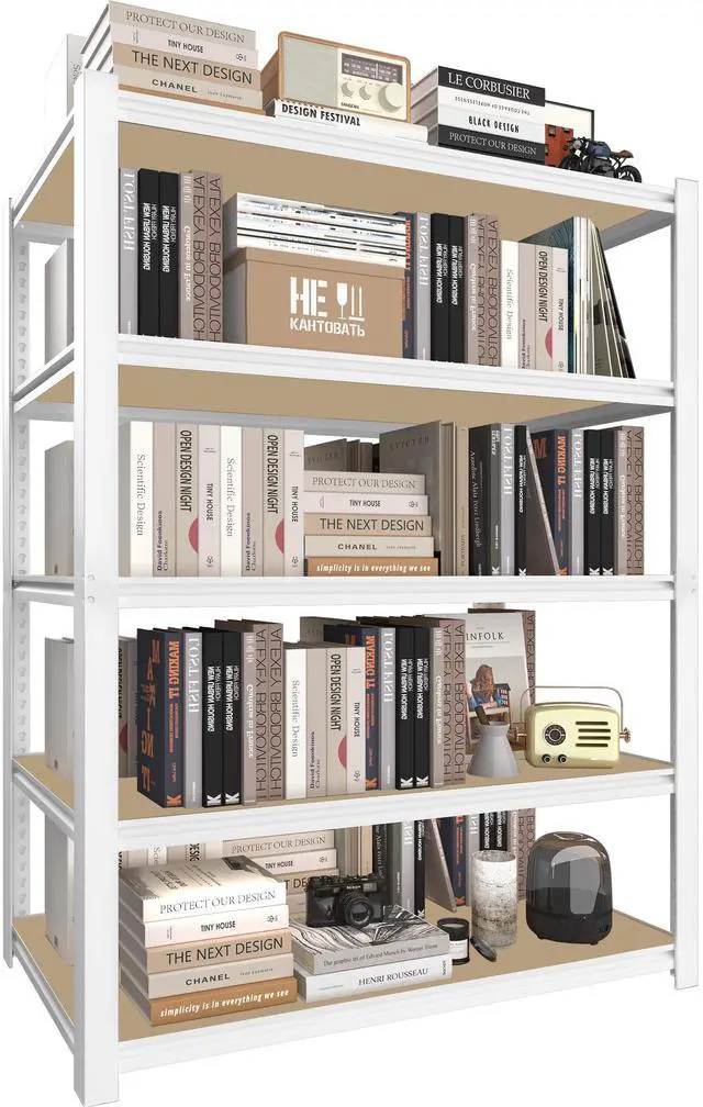 Main image of 35.4" W x 15.7" D x 72" H 5-Tier Adjustable Book Shelf - Modern Standing Open Bookshelf, Tall Display Bookcase Storage Shelves for Living Room, Bedroom, Sturdy, Office, White