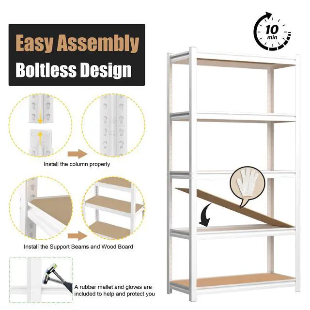 Alt view image 6 of 6 - 35.4" W x 15.7" D x 72" H 5-Tier Adjustable Book Shelf - Modern Standing Open Bookshelf, Tall Display Bookcase Storage Shelves for Living Room, Bedroom, Sturdy, Office, White