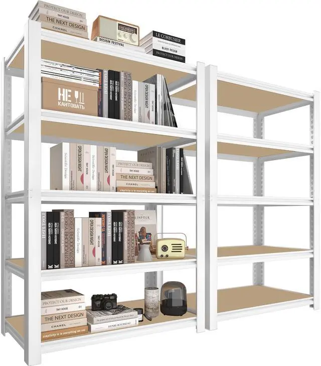 Main image of 27.6" W x 11.8" D x 59.8" H 5-Tier Adjustable Book Shelf - 2 Packs Modern Standing Open Bookshelf, Display Bookcase Storage Shelves for Living Room, Bedroom, Sturdy, Office, White