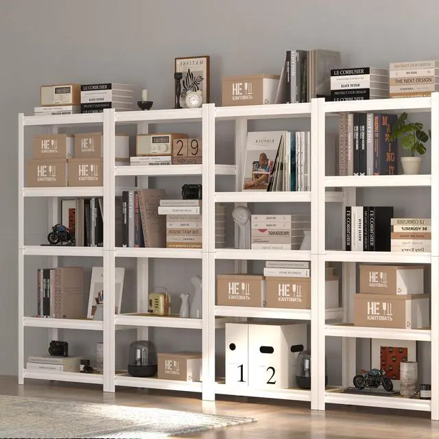 Alt view image 2 of 6 - 27.6" W x 11.8" D x 59.8" H 5-Tier Adjustable Book Shelf - 2 Packs Modern Standing Open Bookshelf, Display Bookcase Storage Shelves for Living Room, Bedroom, Sturdy, Office, White