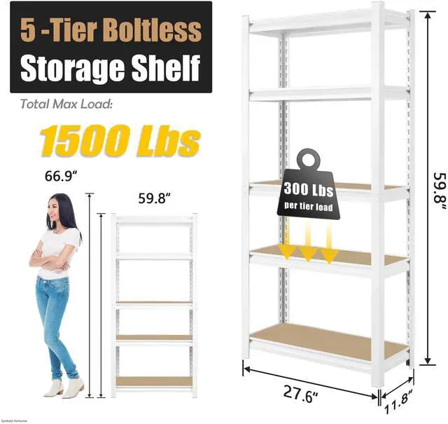 Alt view image 3 of 6 - 27.6" W x 11.8" D x 59.8" H 5-Tier Adjustable Book Shelf - 2 Packs Modern Standing Open Bookshelf, Display Bookcase Storage Shelves for Living Room, Bedroom, Sturdy, Office, White
