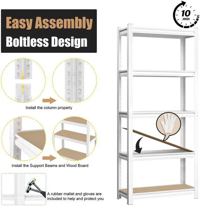 Alt view image 6 of 6 - 27.6" W x 11.8" D x 59.8" H 5-Tier Adjustable Book Shelf - 2 Packs Modern Standing Open Bookshelf, Display Bookcase Storage Shelves for Living Room, Bedroom, Sturdy, Office, White