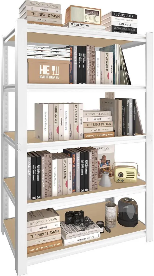 Main image of 27.6" W x 11.8" D x 59.8" H 5-Tier Adjustable Book Shelf - Modern Standing Open Bookshelf, Display Bookcase Storage Shelves Organizer for Living Room, Bedroom, Sturdy, Office, White