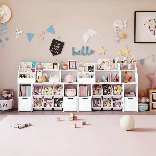 Alt view image 5 of 6 - Wooden Kids' Bookcase,Toy Room Storage and Organization,Equipped with 2 Sliding Drawers and 6 Toy Storage Baskets,Safe Anti Tipping Design,Suitable for Children' Rooms