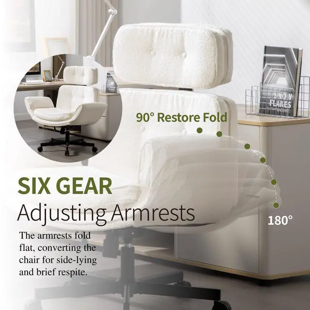 Alt view image 4 of 6 - Criss Cross Chair with Adjustable Armrests and Wheels, Boucle Fabric Cross Legged Office Chair, Height Adjustable Computer Office Desk Chairs for Home, Bedroom, Swivel Makeup Vanity Chair (Ivory)