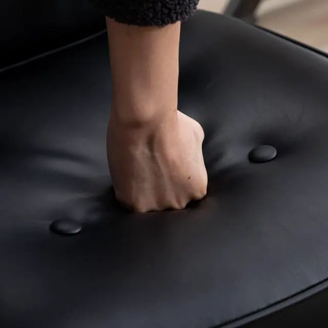 Alt view image 3 of 6 - Modern Swivel Office Desk Chair with Armrest, Comfy Height Adjustable Computer Chair with Wheels, Mid Back Tufted Button Desk Chair for Home Office, PU Black, 1pc