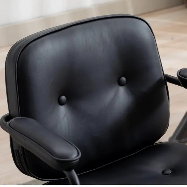 Alt view image 4 of 6 - Modern Swivel Office Desk Chair with Armrest, Comfy Height Adjustable Computer Chair with Wheels, Mid Back Tufted Button Desk Chair for Home Office, PU Black, 1pc