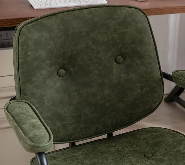 Alt view image 3 of 6 - Modern Swivel Office Desk Chair with Armrest, Comfy Height Adjustable Computer Chair with Wheels, Mid Back Tufted Button Desk Chair for Home Office, PU Green, 1pc