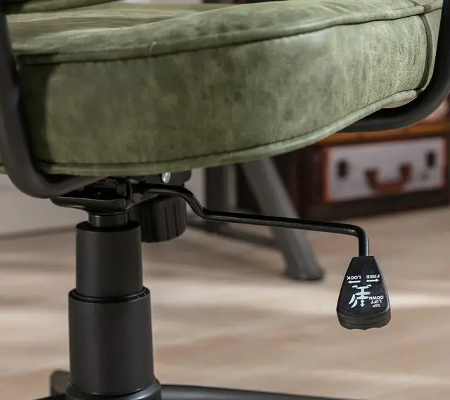 Alt view image 6 of 6 - Modern Swivel Office Desk Chair with Armrest, Comfy Height Adjustable Computer Chair with Wheels, Mid Back Tufted Button Desk Chair for Home Office, PU Green, 1pc