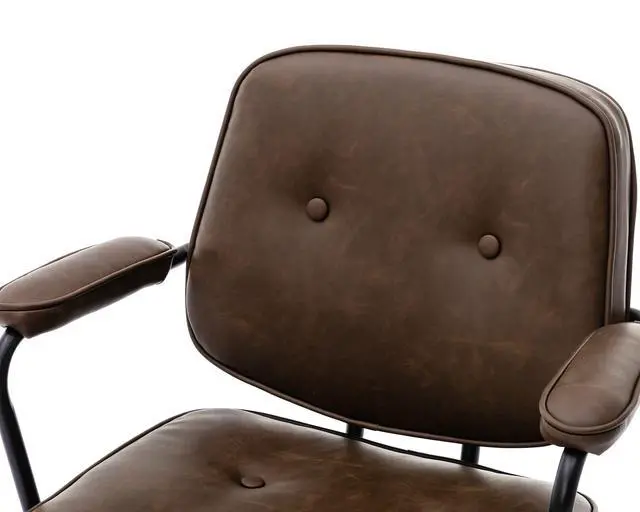 Alt view image 3 of 6 - Modern Swivel Office Desk Chair with Armrest, Comfy Height Adjustable Computer Chair with Wheels, Mid Back Tufted Button Desk Chair for Home Office, PU Brown, 1pc