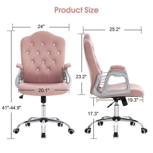 Alt view image 3 of 6 - Adjustable Home Office Chair, Makeup Vanity Lumbar Support Work Chair, Cute Swivel Rolling Nail Station, Ergonomic with Armrest, Computer Task Armchair with Metal Base 3535 (Pink)