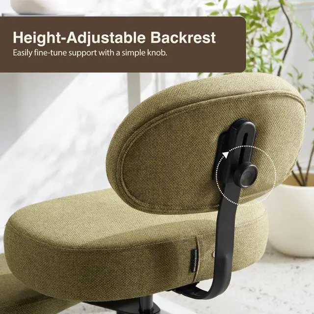 Alt view image 5 of 6 - Ergonomic Cross-Legged Meditation Office Chair Wide Criss Cross Kneeling Chair with Wheels, Adjustable Lumbar Support, Ideal for Yoga, Study & ADHD Makani 601 (Olive, Standard)