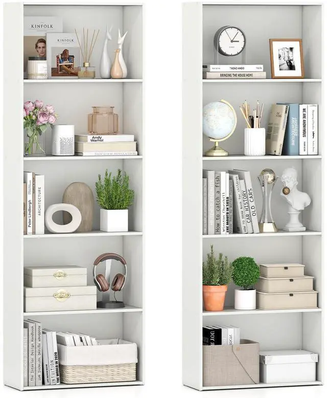 Main image of 5-Tier Tall Bookshelf, 67.5 Bookcase with 5 Open Shelves, Wooden Book Shelf, Freestanding Storage Organizer Display Shelf for Living Room, Study, Home Office, Bedroom (2,White)