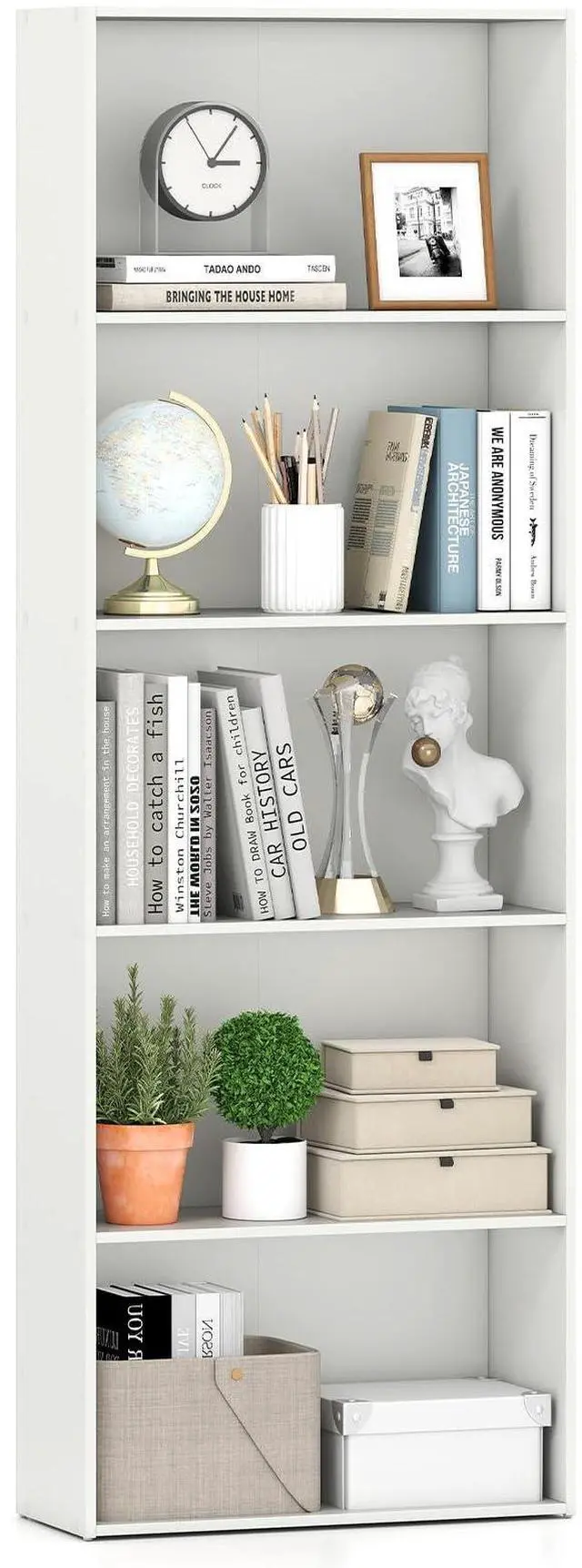 Main image of 5-Tier Tall Bookshelf, 67.5 Bookcase with 5 Open Shelves, Wooden Book Shelf, Freestanding Storage Organizer Display Shelf for Living Room, Study, Home Office, Bedroom (1,White)