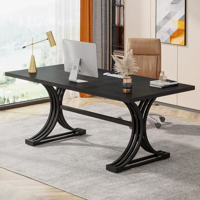Main image of 63" Large Office Desk, Modern Executive Desks with Stylish Legs, Wood Computer Desk, Business Furniture Work Desk for Home Office (Black)
