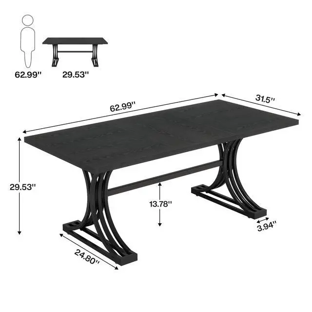Alt view image 2 of 6 - 63" Large Office Desk, Modern Executive Desks with Stylish Legs, Wood Computer Desk, Business Furniture Work Desk for Home Office (Black)