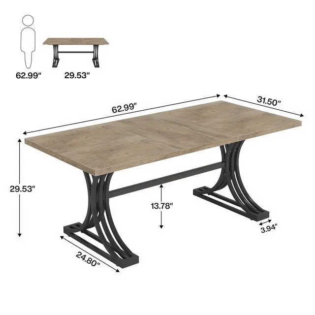 Alt view image 2 of 6 - 63" Large Office Desk, Modern Executive Desks with Stylish Legs, Wood Computer Desk, Business Furniture Work Desk for Home Office (Grey and Black)