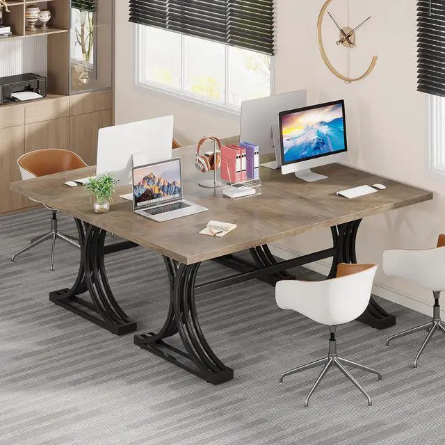 Alt view image 6 of 6 - 63" Large Office Desk, Modern Executive Desks with Stylish Legs, Wood Computer Desk, Business Furniture Work Desk for Home Office (Grey and Black)