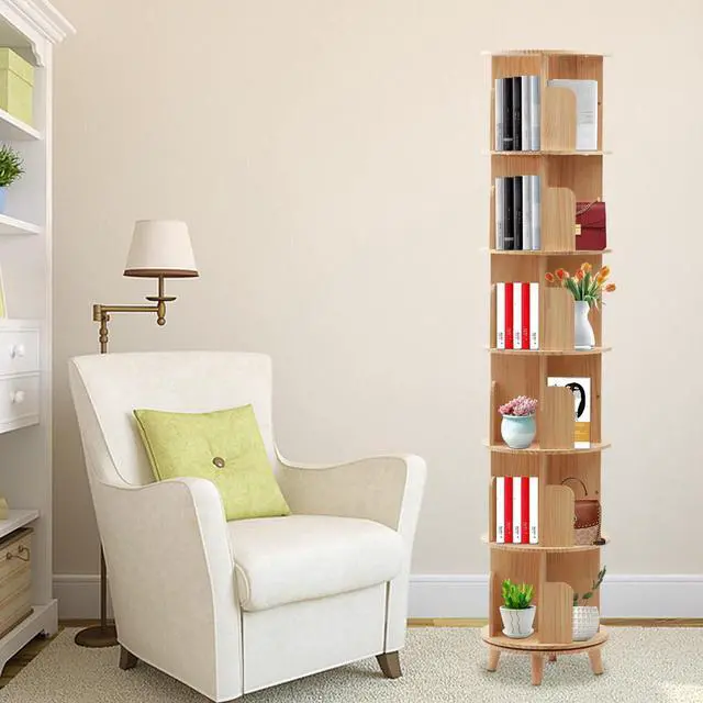 Alt view image 2 of 6 - 6 Tier Wood Rotating Bookshelf 360 Degree Display Floor Standing Bookcase Storage Rack for Adults Multi-Functional Book Shelves Organizer for Study Room Living Room Home
