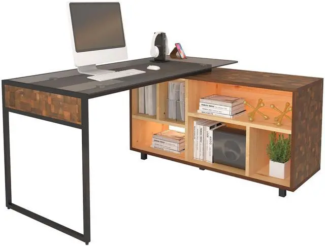 Main image of L-Shape Corner Desk with Multiple Storage, Oak | Home office workstation, durable construction, everyday productivity, Ideal for home office, Workspace organization