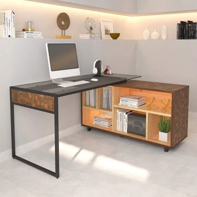 Alt view image 2 of 6 - L-Shape Corner Desk with Multiple Storage, Oak | Home office workstation, durable construction, everyday productivity, Ideal for home office, Workspace organization