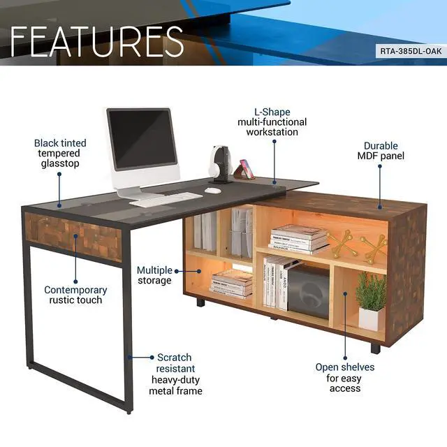 Alt view image 4 of 6 - L-Shape Corner Desk with Multiple Storage, Oak | Home office workstation, durable construction, everyday productivity, Ideal for home office, Workspace organization