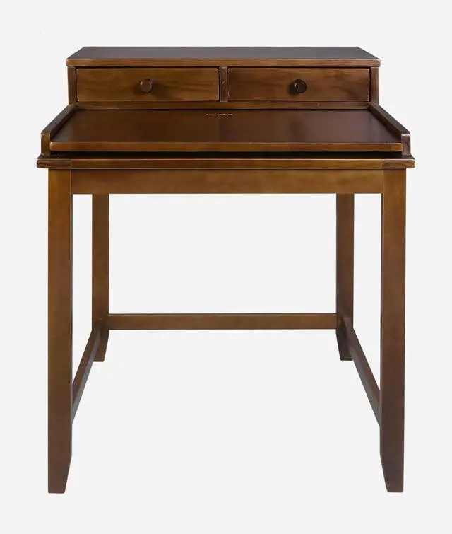 Main image of Medieval Majesty Office Computer Desk in Truffle Brown Finish with Hutch, Pull-Out Tray, and Concealed Storage Compartment, 22" x 28" x 35", Solid Pine Wood