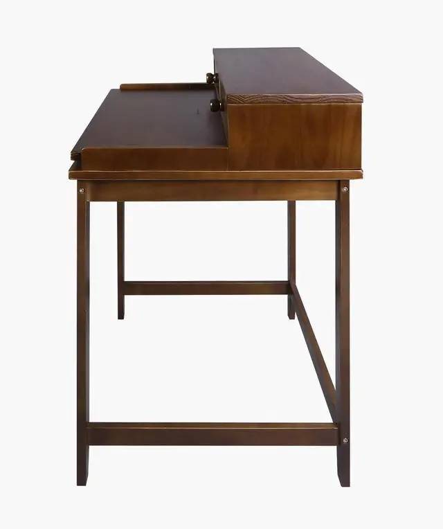 Alt view image 2 of 6 - Medieval Majesty Office Computer Desk in Truffle Brown Finish with Hutch, Pull-Out Tray, and Concealed Storage Compartment, 22" x 28" x 35", Solid Pine Wood