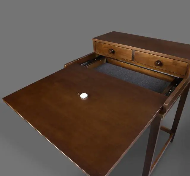 Alt view image 3 of 6 - Medieval Majesty Office Computer Desk in Truffle Brown Finish with Hutch, Pull-Out Tray, and Concealed Storage Compartment, 22" x 28" x 35", Solid Pine Wood