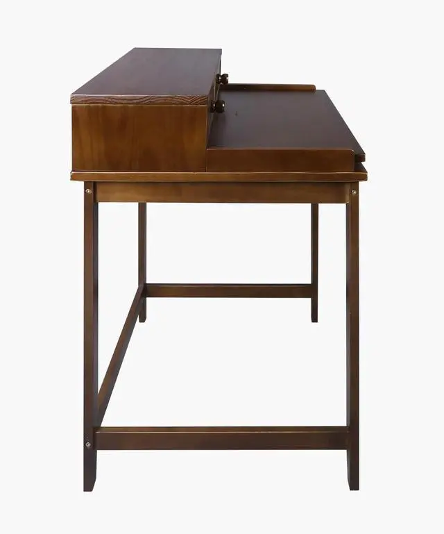Alt view image 5 of 6 - Medieval Majesty Office Computer Desk in Truffle Brown Finish with Hutch, Pull-Out Tray, and Concealed Storage Compartment, 22" x 28" x 35", Solid Pine Wood