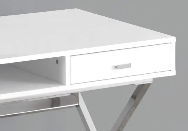 Alt view image 4 of 5 - Laptop Table with Drawers and Open Shelf Computer, Writing Desk, Metal Sturdy Legs, 48" L, Glossy White