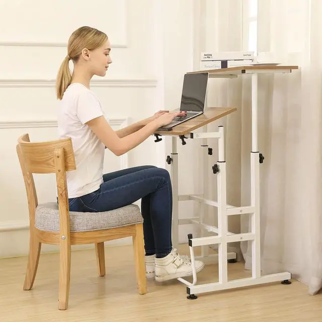 Alt view image 2 of 6 - Adjustable Height Standing Desk with Swinging Footrest Optional for Standing and Seating 2 Modes, Dark Grain L101XWFDT