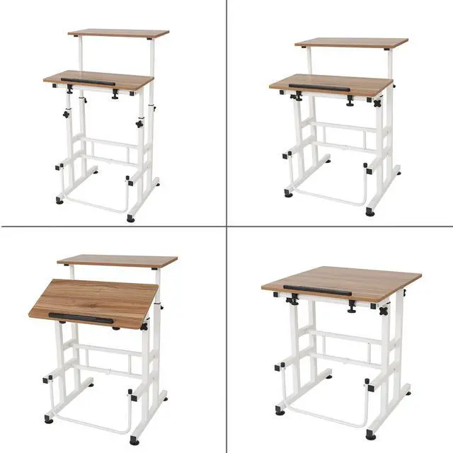 Alt view image 4 of 6 - Adjustable Height Standing Desk with Swinging Footrest Optional for Standing and Seating 2 Modes, Dark Grain L101XWFDT