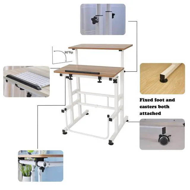 Alt view image 5 of 6 - Adjustable Height Standing Desk with Swinging Footrest Optional for Standing and Seating 2 Modes, Dark Grain L101XWFDT